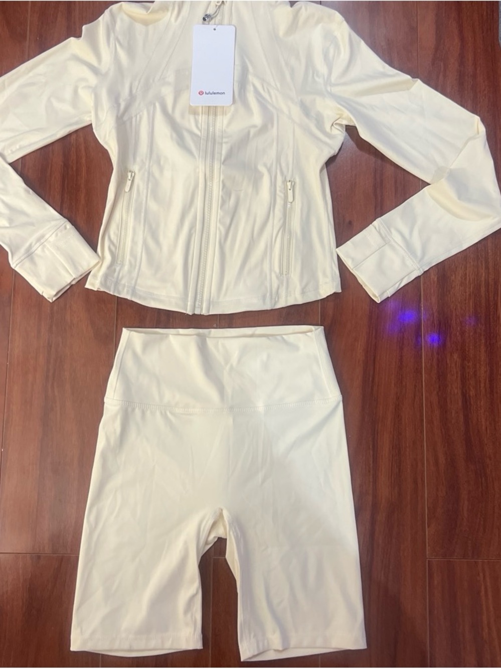 lululemon athletica butter Cream Long-Sleeve Jacket & Bike Shorts Set
